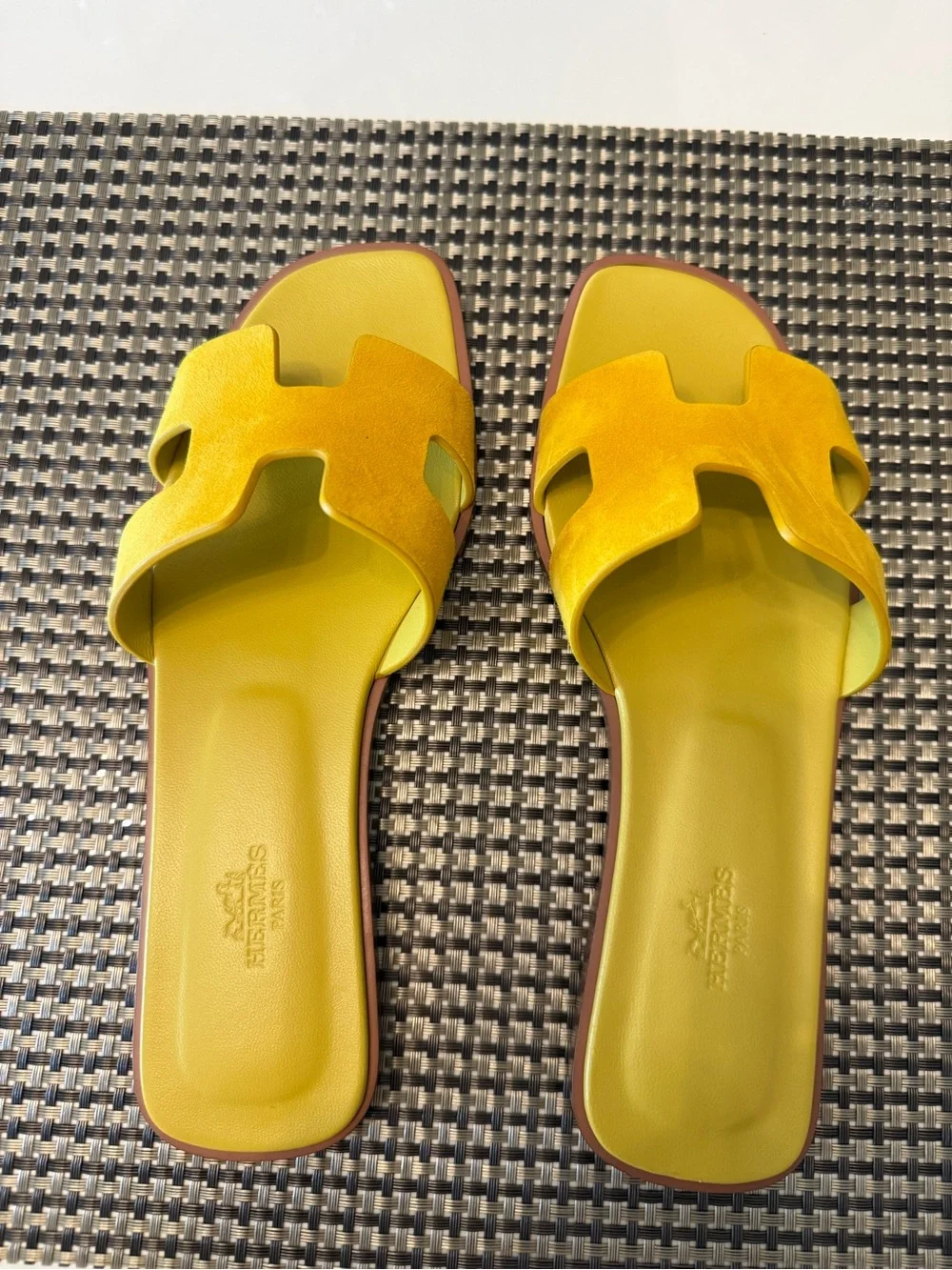 Hermes Yellow Leather Slide Sandals - Women